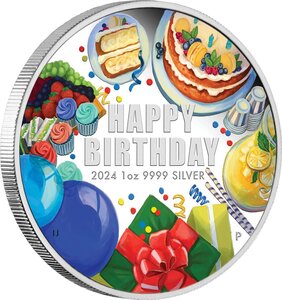 Pièce de monnaie en Argent 1 Dollar g 31.1 (1 oz) Millésime 2024 Happy Birthday HAPPY BIRTHDAY